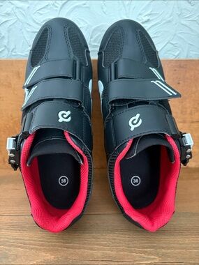 Peloton Black Cycling Shoes with Red Lining